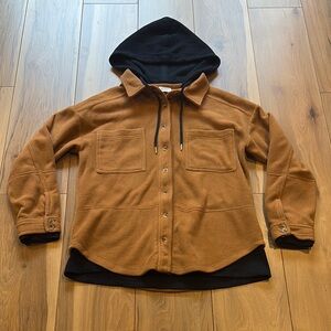 Bluivy Fleece Hoodie Shacket - Camel / Tan and Black
